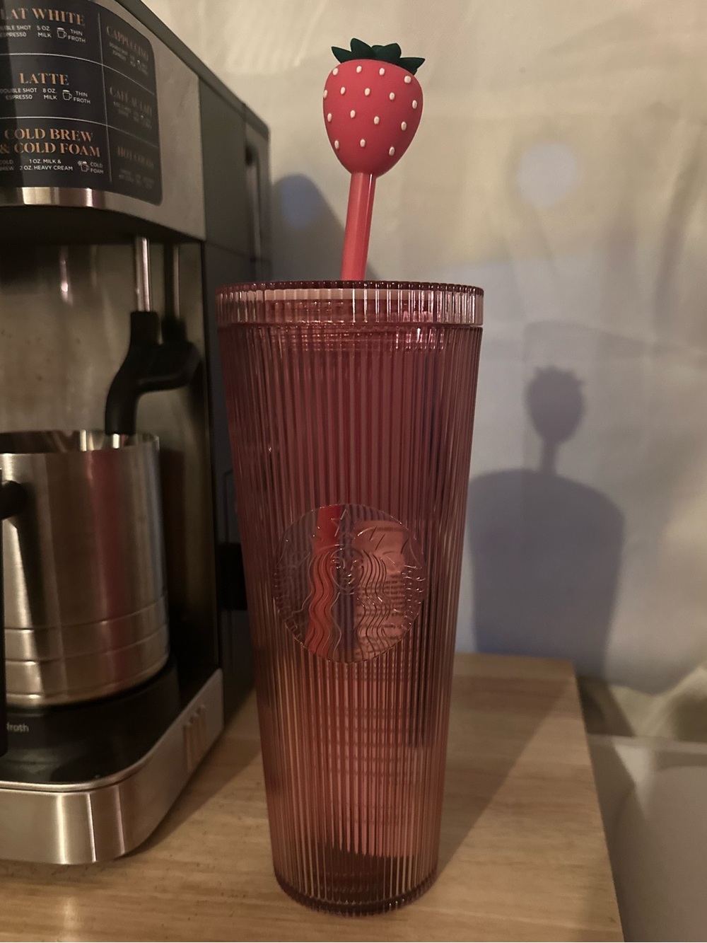 Starbucks Pink summer collection tumbler with strawberry straw topper!